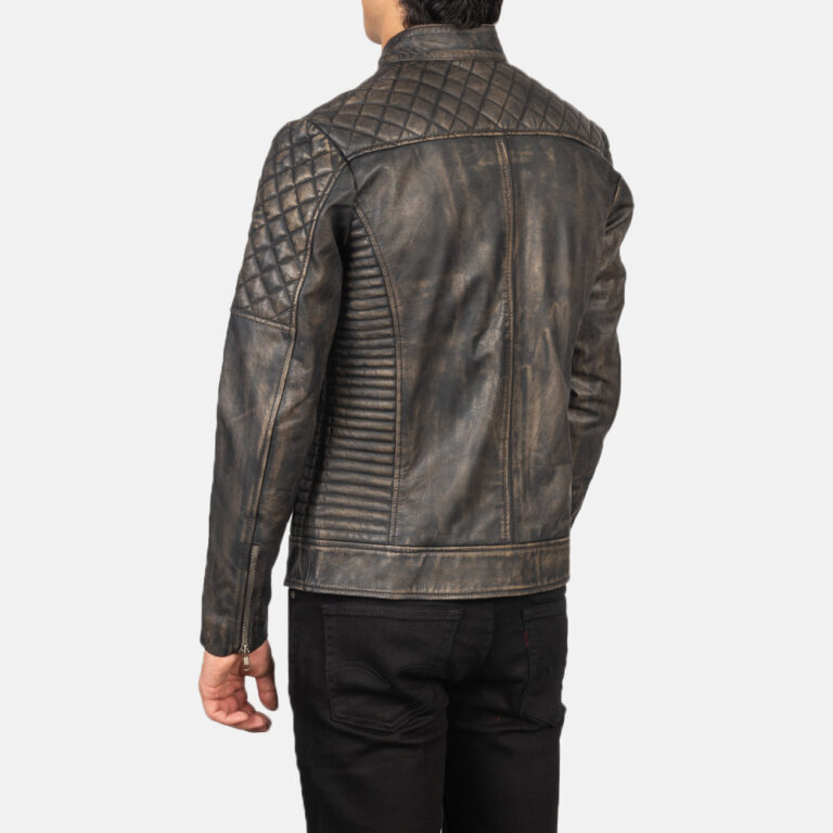 Mens Fernando Quilted Distressed Brown Leather Biker Jacket Tilted Back-8-1634129099666